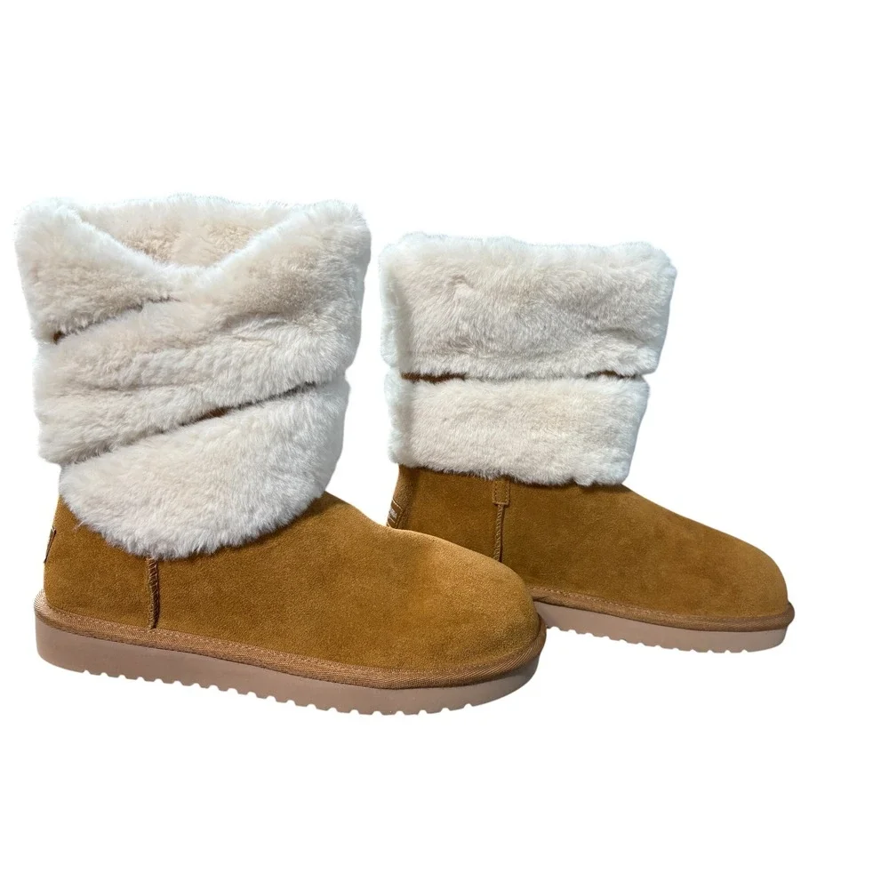 UGG Boots Suede Womens Size 7 Chestnut Tan Faux Fur Winter Koolaburra Classic